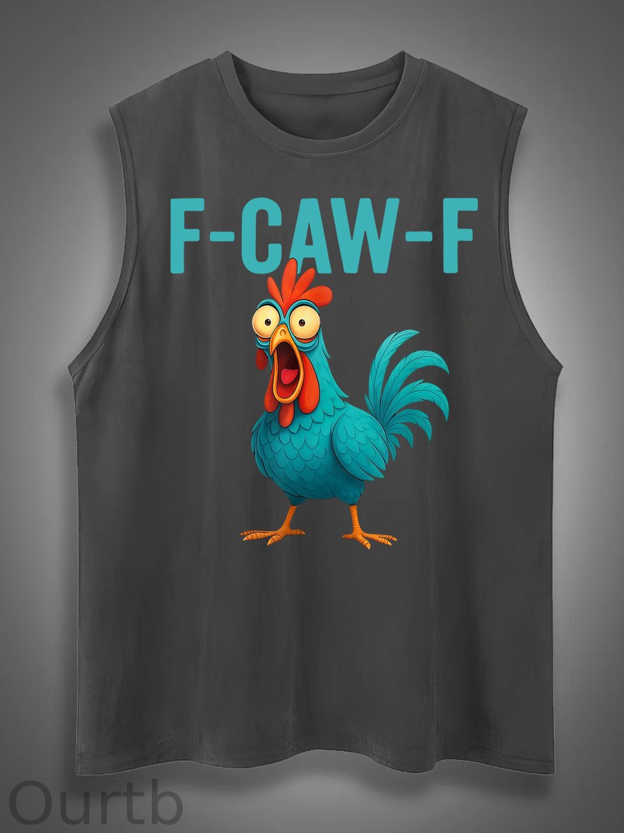 Funny Rooster Chicken F-Caw-F Chicken Print Cotton Sleeveless Tank Tops