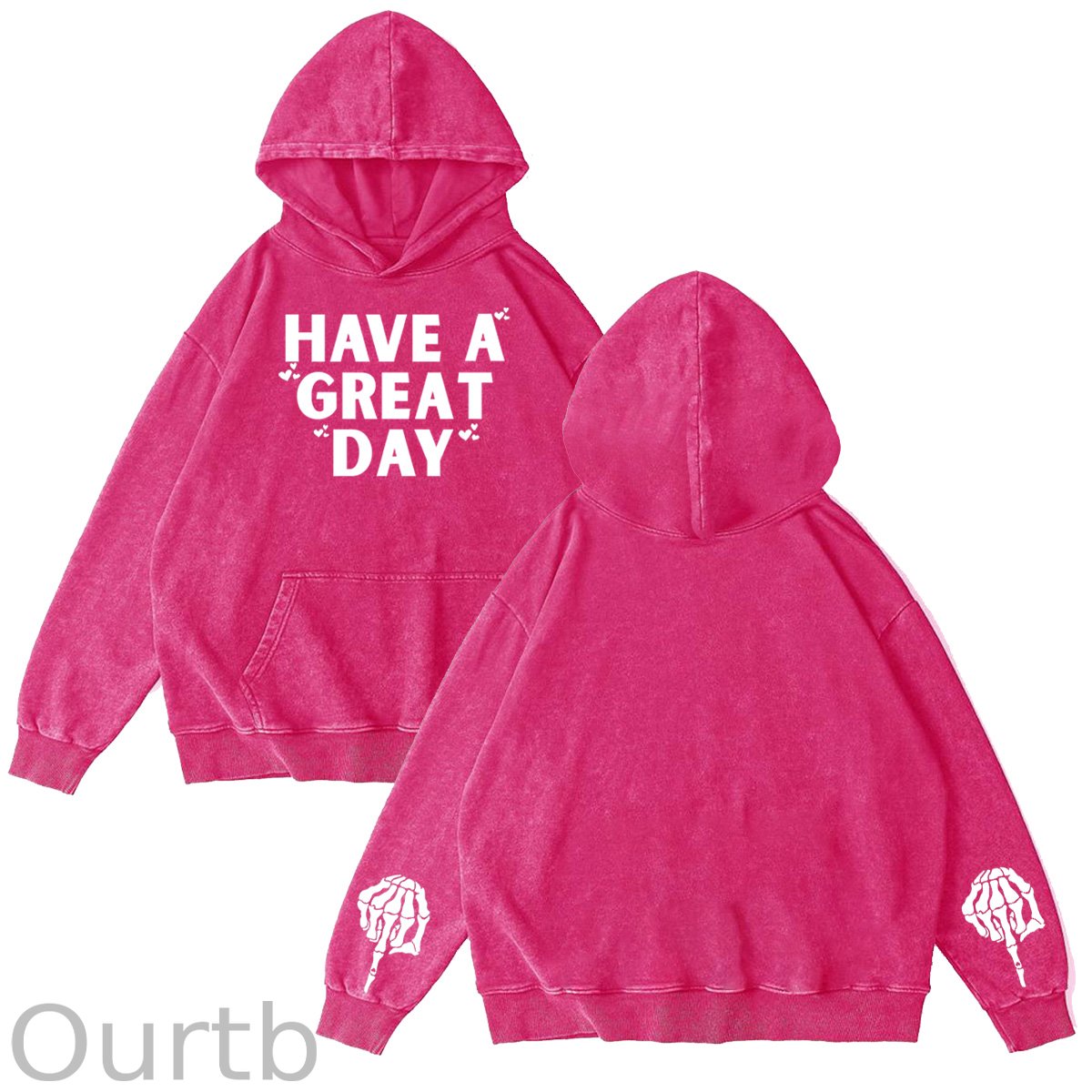Have A Great Day Pattern Washing And Aging Process 100% 300g Cotton Classic Hoodie