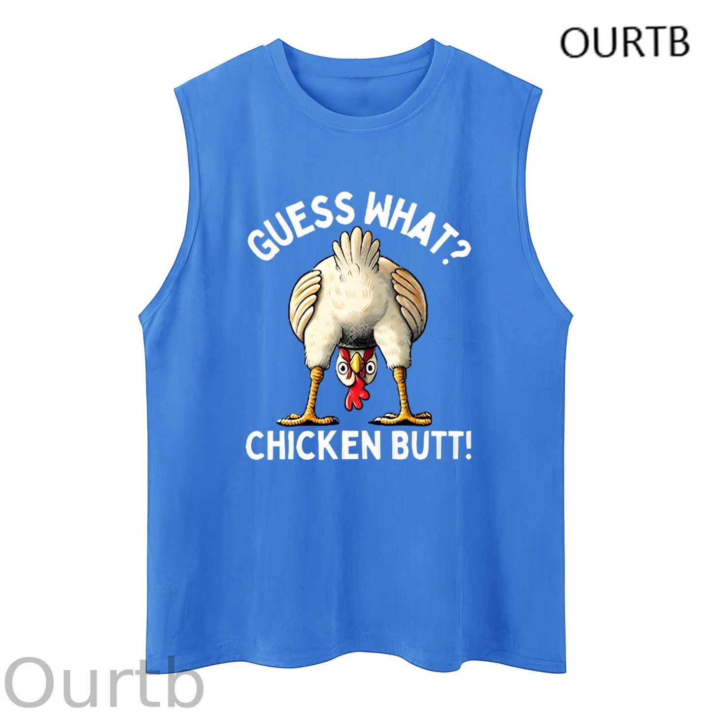 Guess What Chicken Butt Funny Adult Discomfort Art Print Cotton Sleeveless Tank Tops