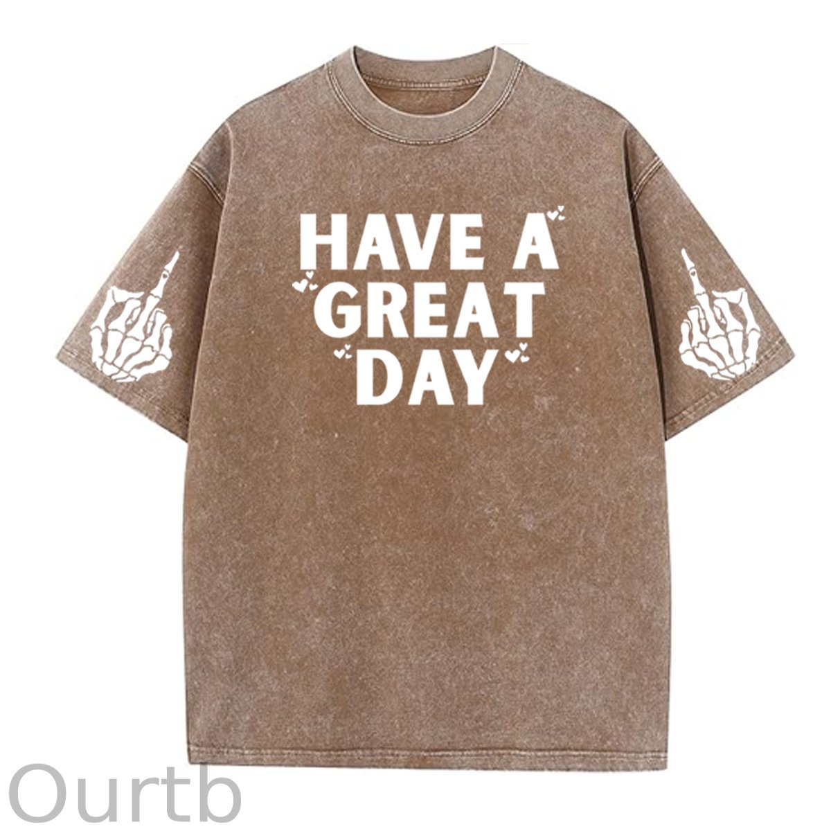 Have A Great Day Funny Pattern  Washed Distressed Crew Neck 100% Cototon T-Shirt