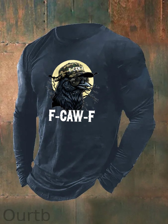 Men's F-Caw-F Camouflage Crow Pattern Long Sleeve 100% Cotton T-Shirt