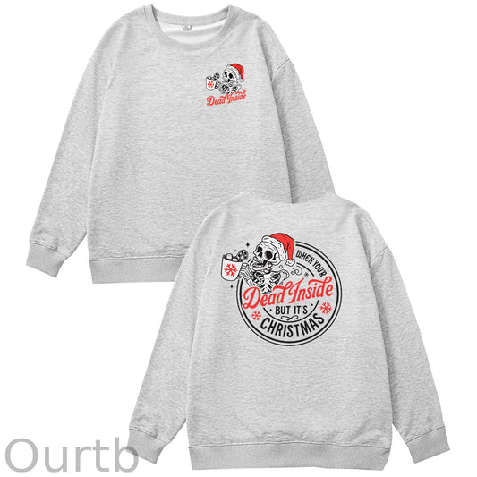 Christmas Dead inside Pattern  100% 300g CottonCrew Neck Sweatshirt