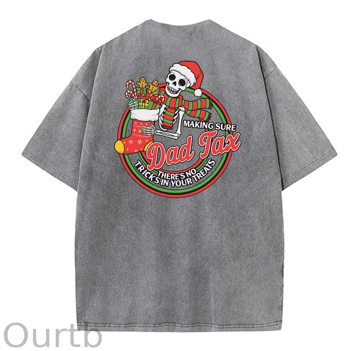 Christmas Dad Tax Pattern  Washed Distressed Crew Neck 100% Cototon T-Shirt