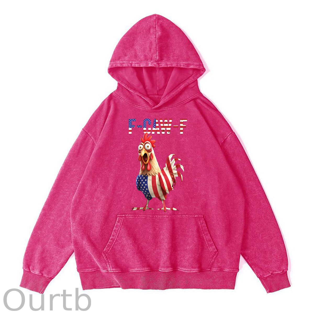 F-Caw-F Shocked American Chicken  Pattern Washing And Aging Process 100% 300g Cotton Classic Hoodie