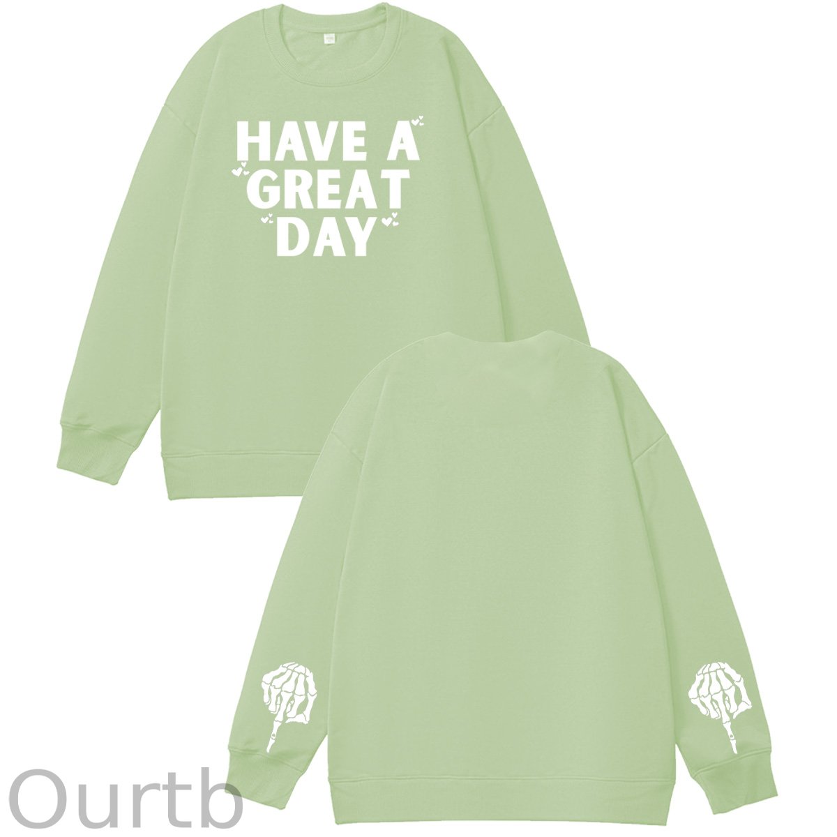 Have A Great Day Skull Pattern 100% 300g CottonCrew Neck Sweatshirt