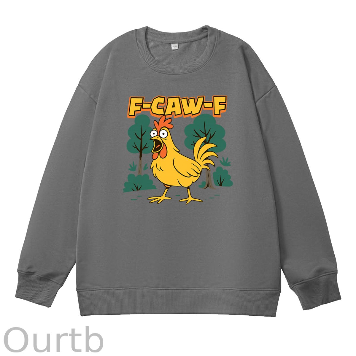 F-Caw-F Crazy Shocked Chicken  Pattern 100% 300g CottonCrew Neck Sweatshirt