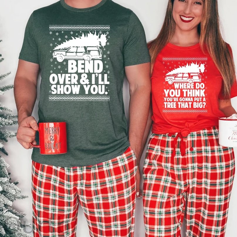 Bend Over and I'll Show You Christmas Couple Matching T-Shirt