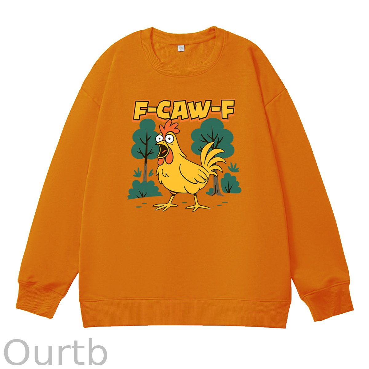 F-Caw-F Crazy Shocked Chicken  Pattern 100% 300g CottonCrew Neck Sweatshirt