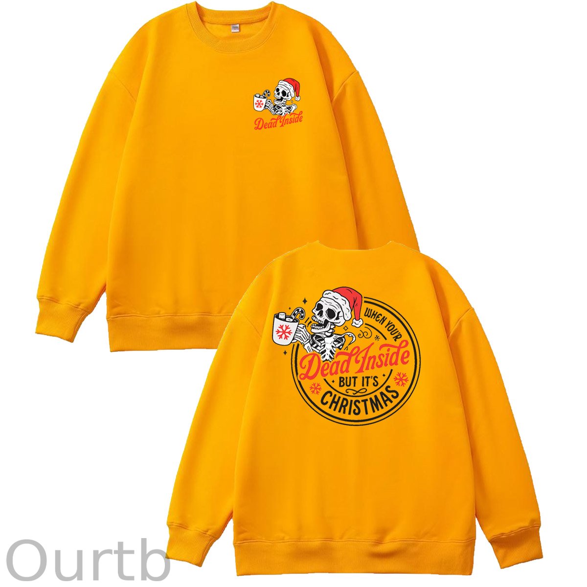 Christmas Dead inside Pattern  100% 300g CottonCrew Neck Sweatshirt