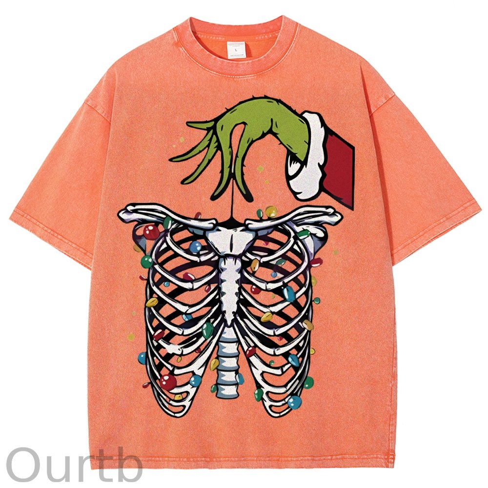 Unisex Christmas Skeleton Printed Washed Tee