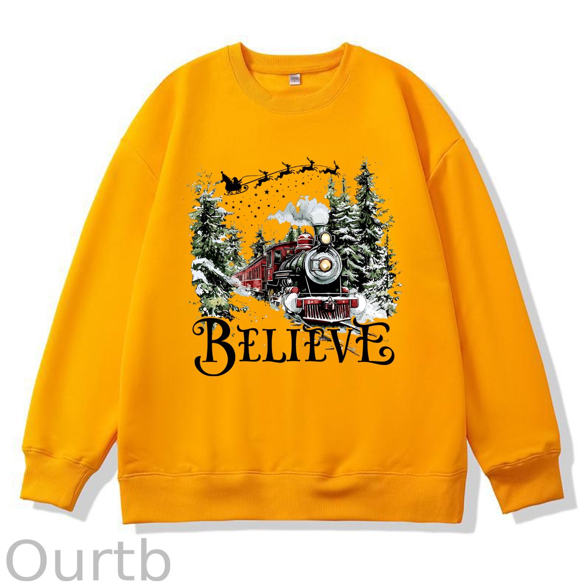 Christmas Believe  Pattern 100% 300g CottonCrew Neck Sweatshirt
