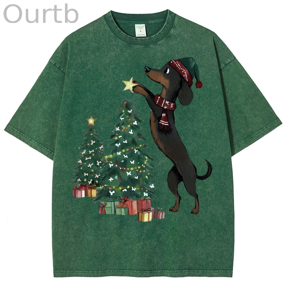 Unisex Christmas Tree Printed Washed Tee