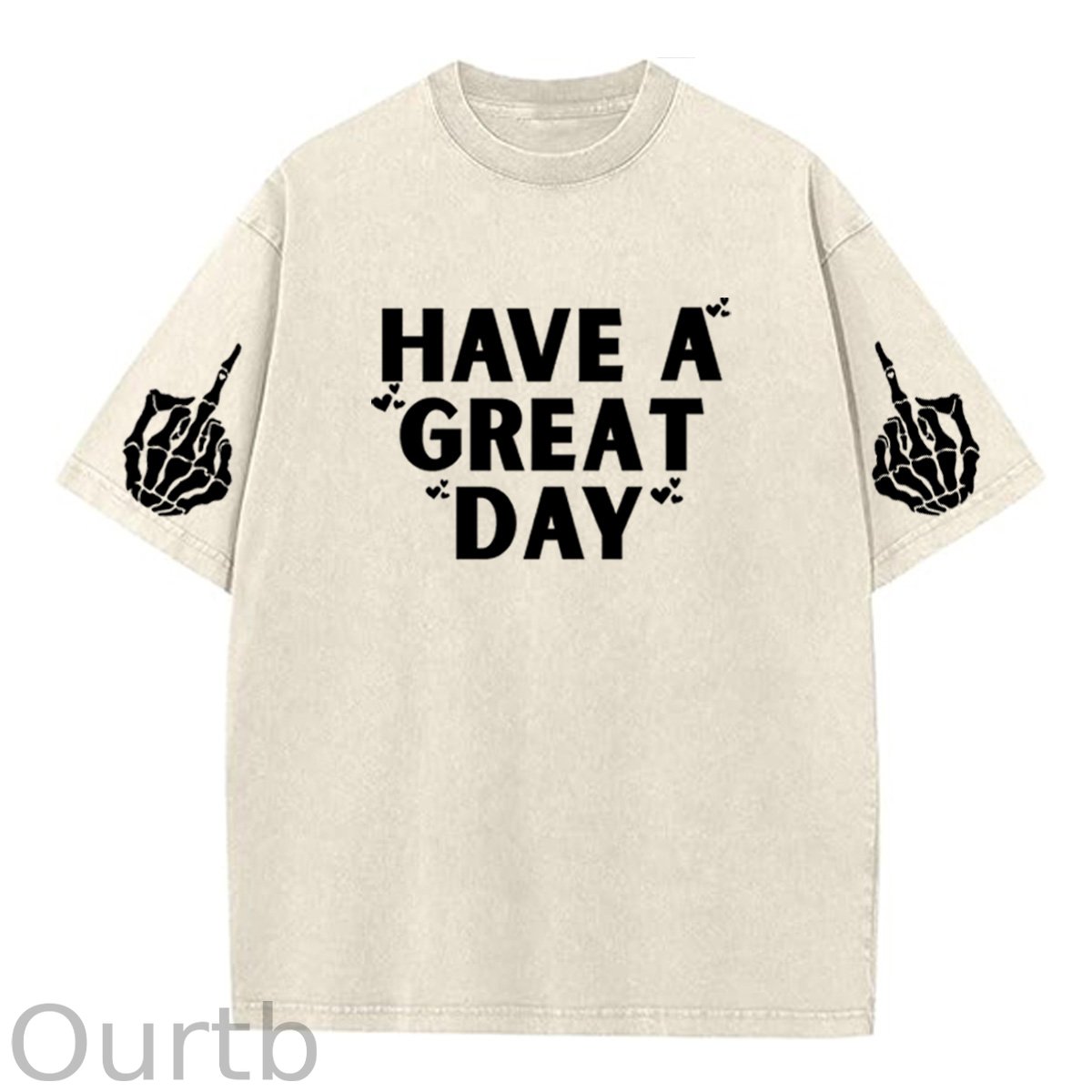 Have A Great Day Funny Pattern  Washed Distressed Crew Neck 100% Cototon T-Shirt