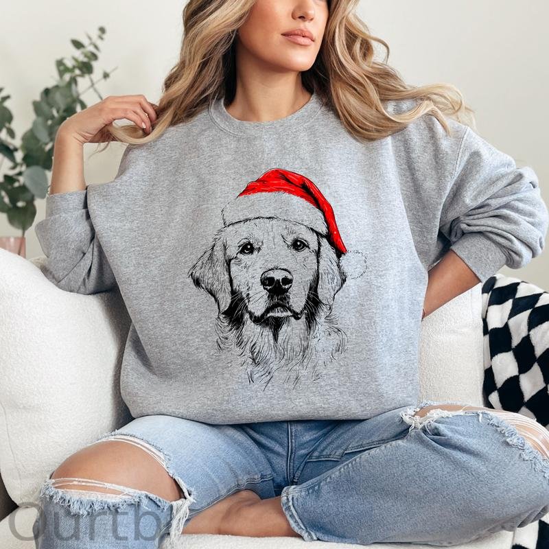 Santa Paws Christmas Dog Sweatshirt – 50 Dog Breeds in Festive Santa Hat | Gildan Unisex Holiday Pullover