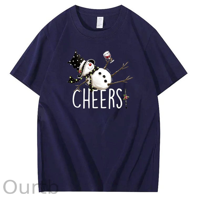 Christmas Cheers Snowman Pattern 100% Cotton Crew Neck T-Shirt