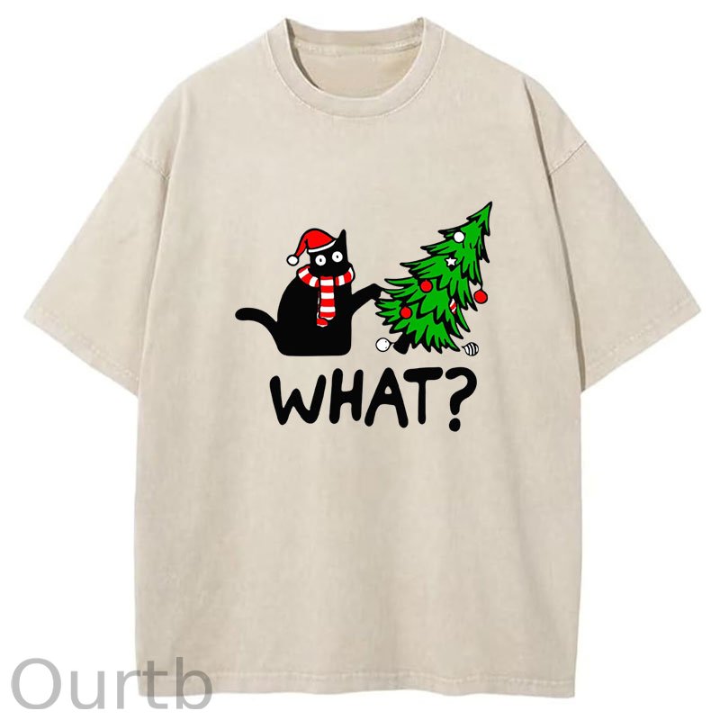 Black Cat What Christmas Washed T-Shirt