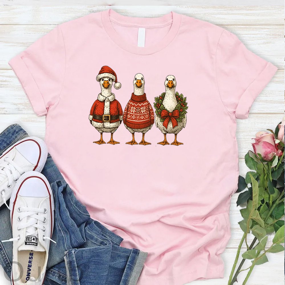 Women's Christmas Ducks  Pattern Round-Neck T-Shirt